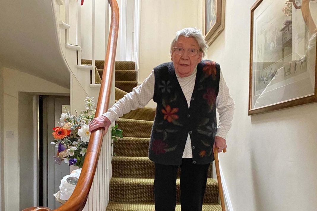 woman,-90,-raising-money-by-climbing-stairs-passes-halfway-point-of-'mountain'-challenge